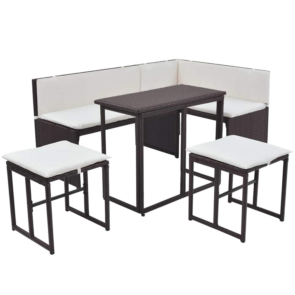 foldbart udendørs spisebordssæt 5 dele stål polyrattan brun
