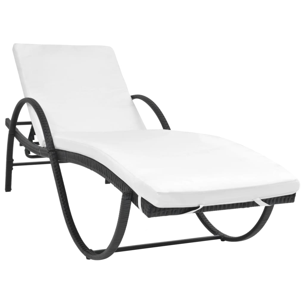 liggestol med hynde polyrattan sort