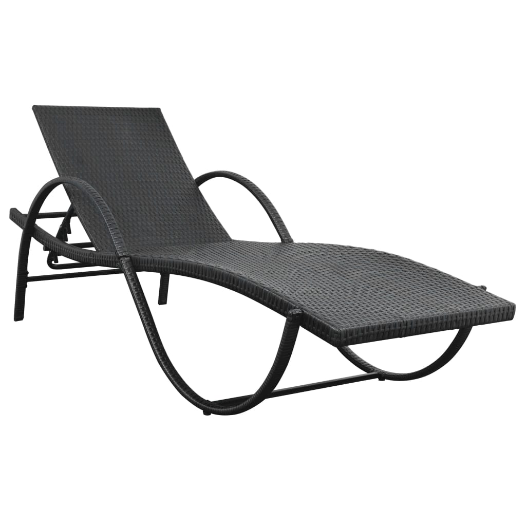 liggestol med hynde polyrattan sort