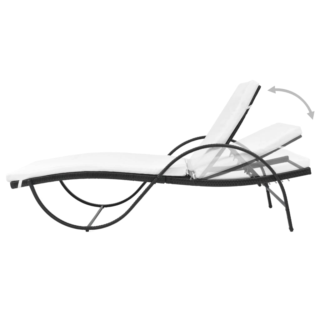 liggestol med hynde polyrattan sort