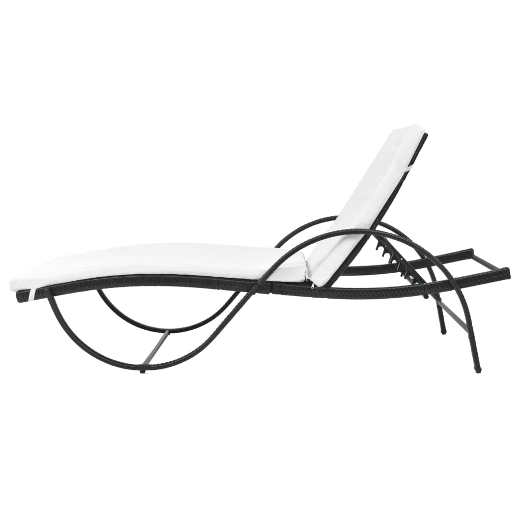 liggestol med hynde polyrattan sort