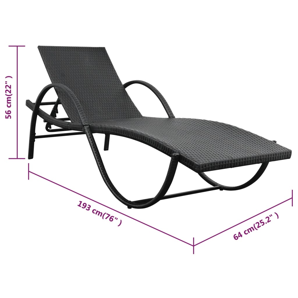 liggestol med hynde polyrattan sort