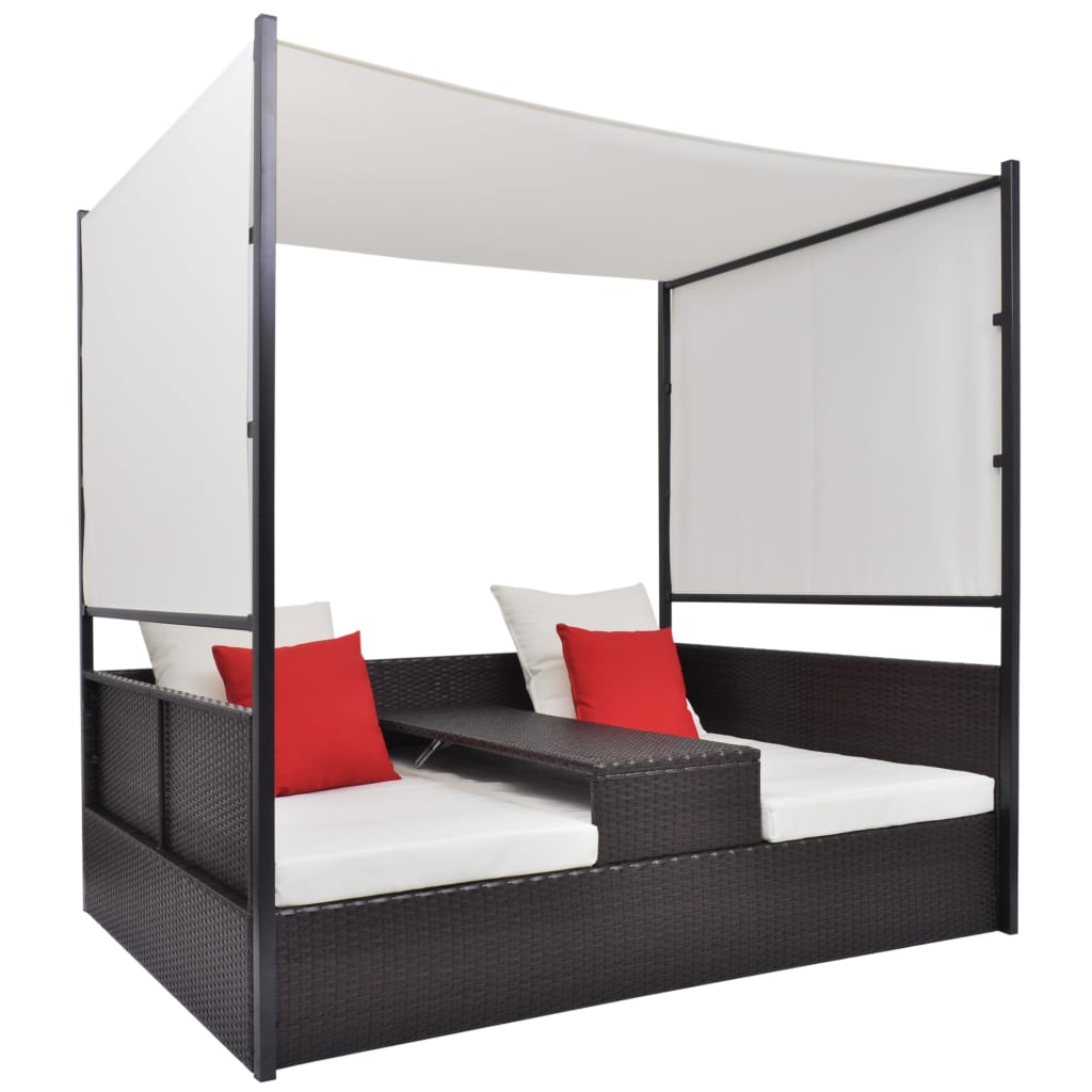 solseng med baldakin brun 190 x 130 cm polyrattan