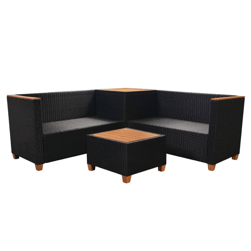 haveloungesæt 4 dele med hynder polyrattan sort