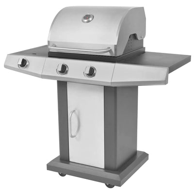 Gasgrill med hjul med dør Sølv Stål med metal slange