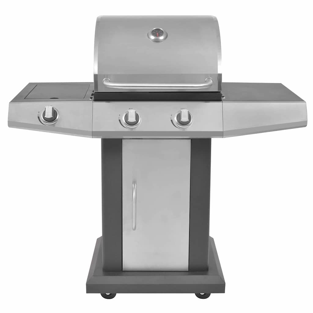 Gasgrill med hjul med dør Sølv Stål med metal slange