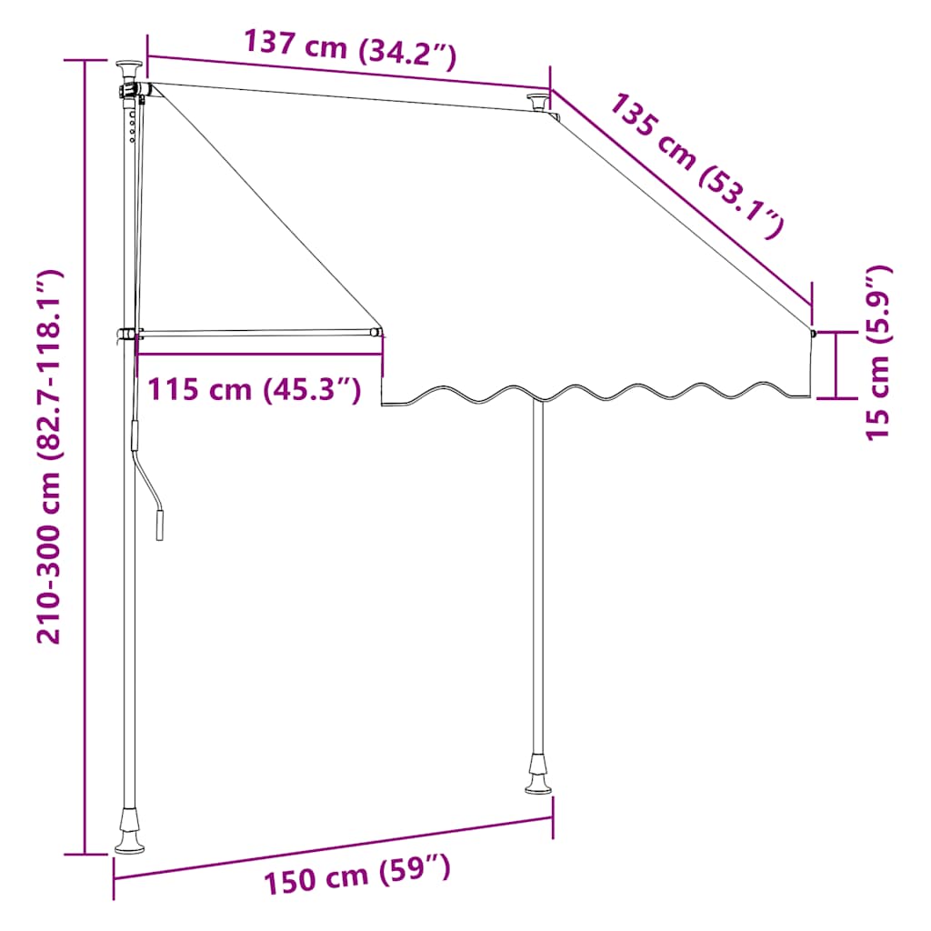 foldemarkise manuel betjening 150 cm stribet orange og hvid