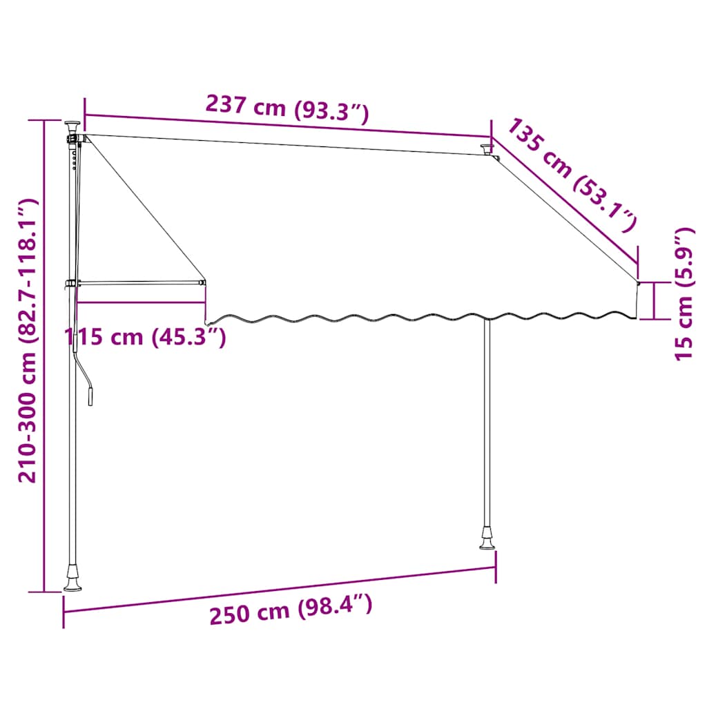 foldemarkise manuel betjening 250 cm stribet orange og hvid