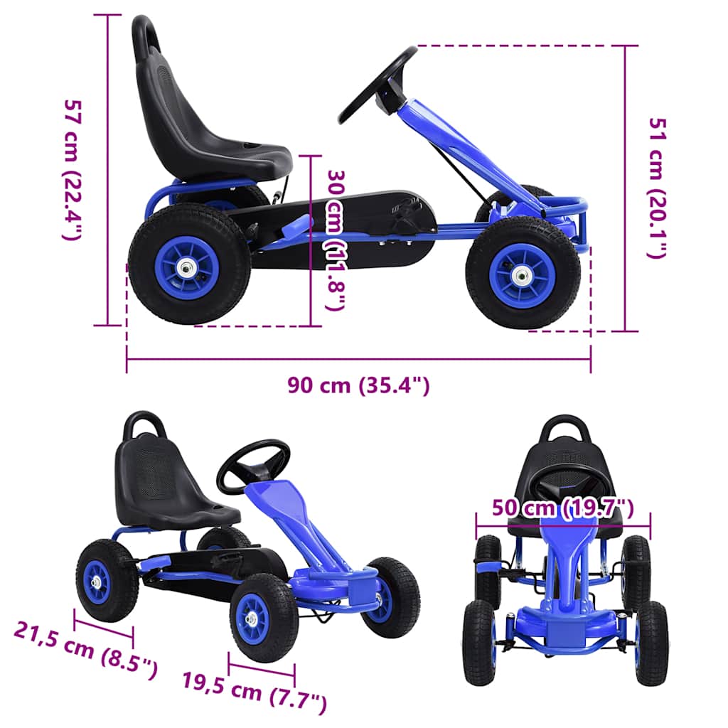 pedal-gokart med pneumatiske dæk blå