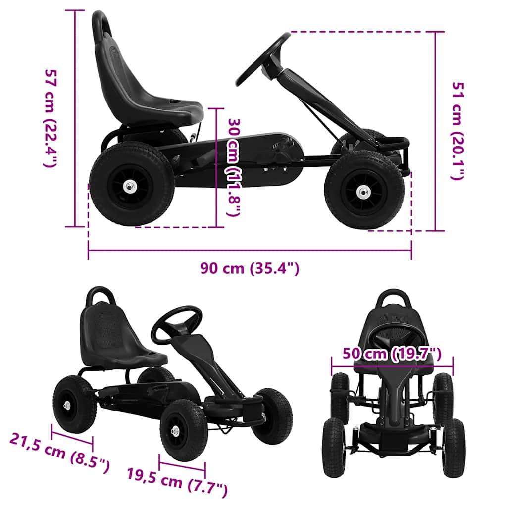 pedal-gokart med luftdæk sort