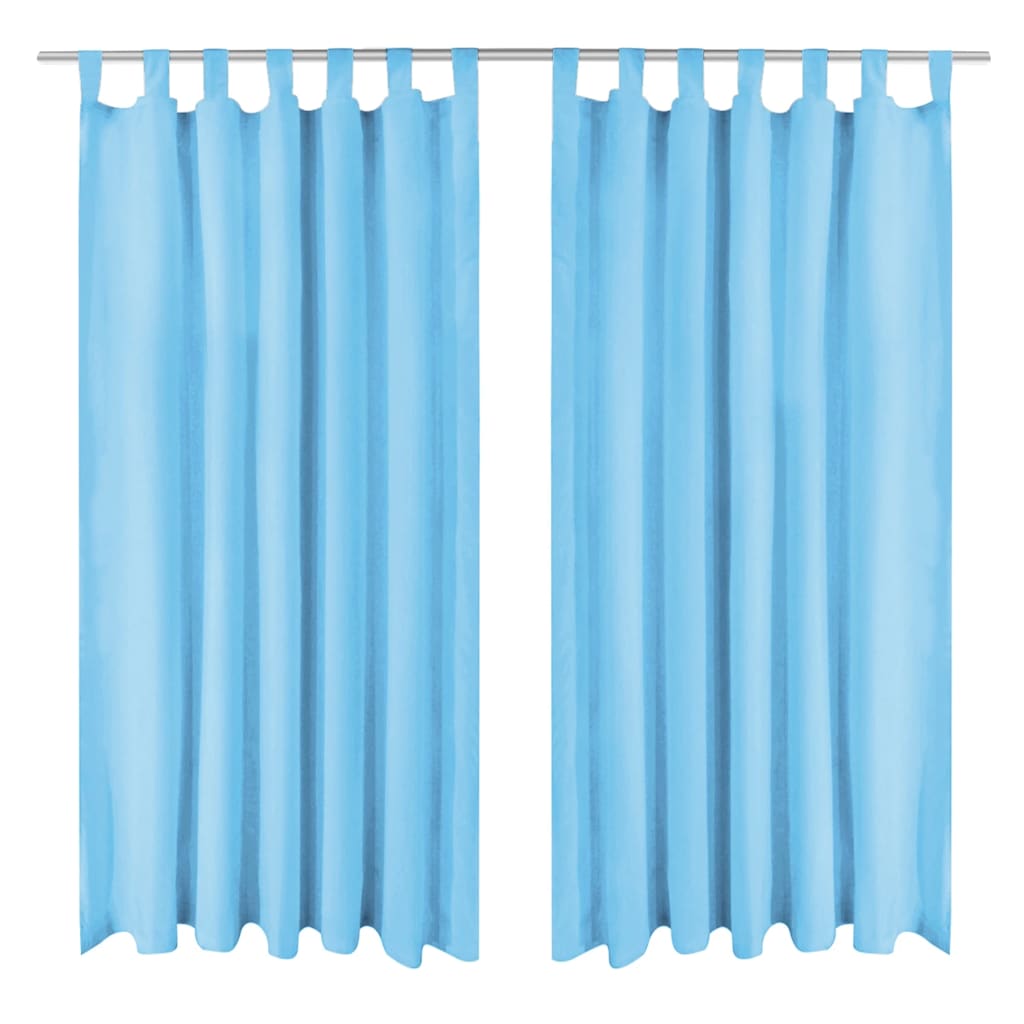 gardiner i mikro-satin 2 stk. med løkker 140 x 175 cm turkis