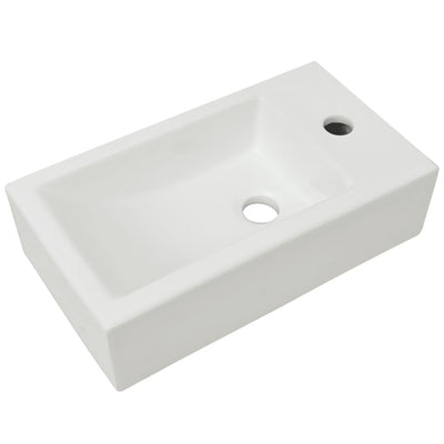 rektangulær håndvask med hul til vandhane keramik 46x25,5x12 cm hvid