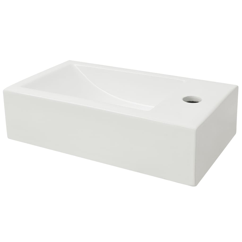 rektangulær håndvask med hul til vandhane keramik 46x25,5x12 cm hvid