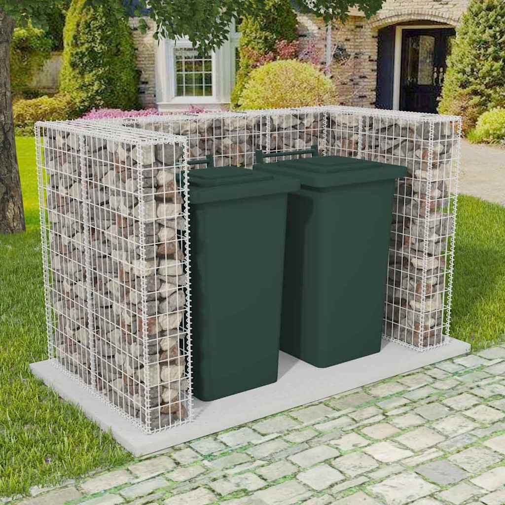 gabion-afskærmning til 2 affaldsbeholdere 180x100x120 cm stål