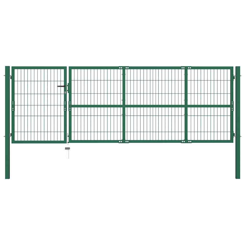 havehegnslåge med stolper 350x100 cm stålgrøn