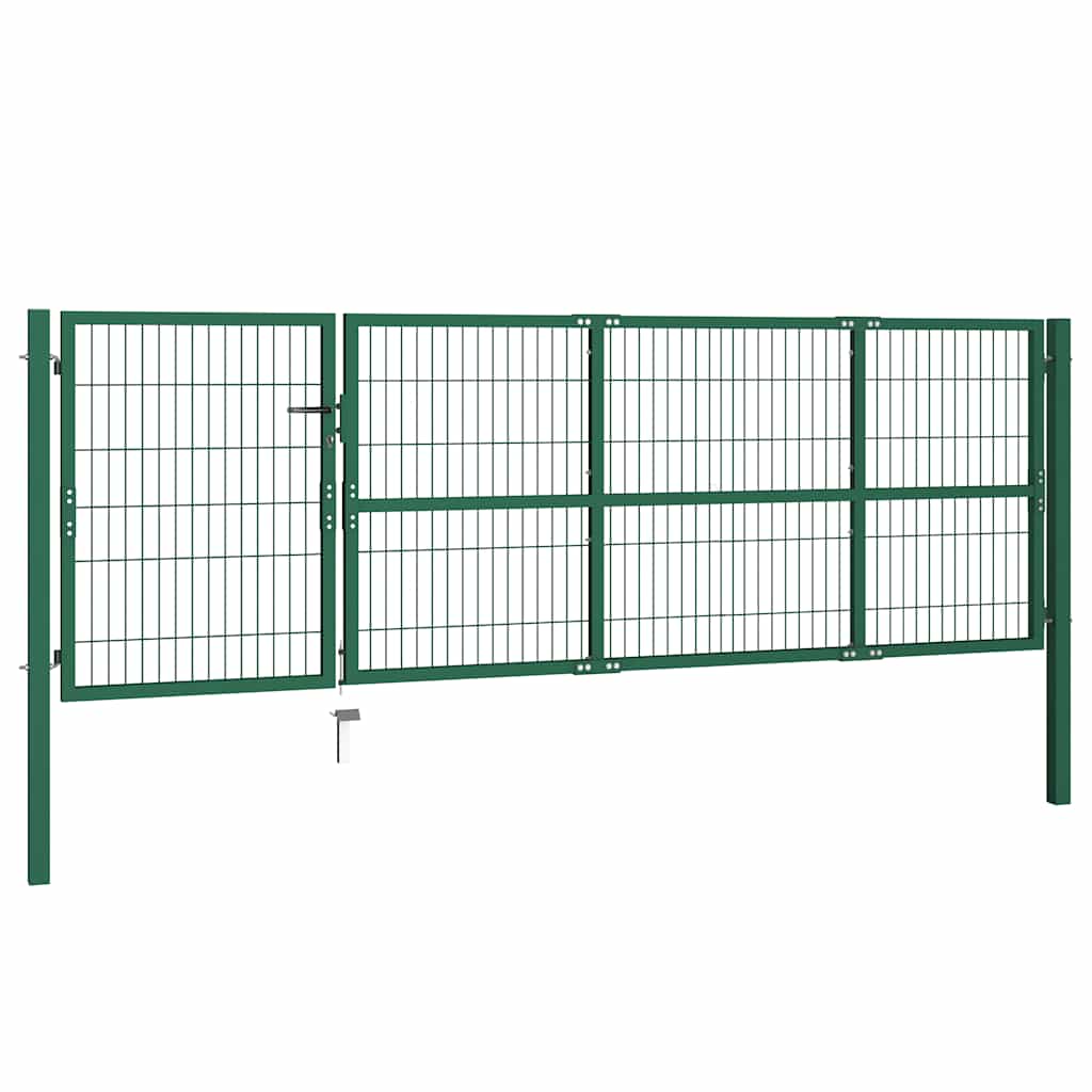 havehegnslåge med stolper 350x100 cm stålgrøn