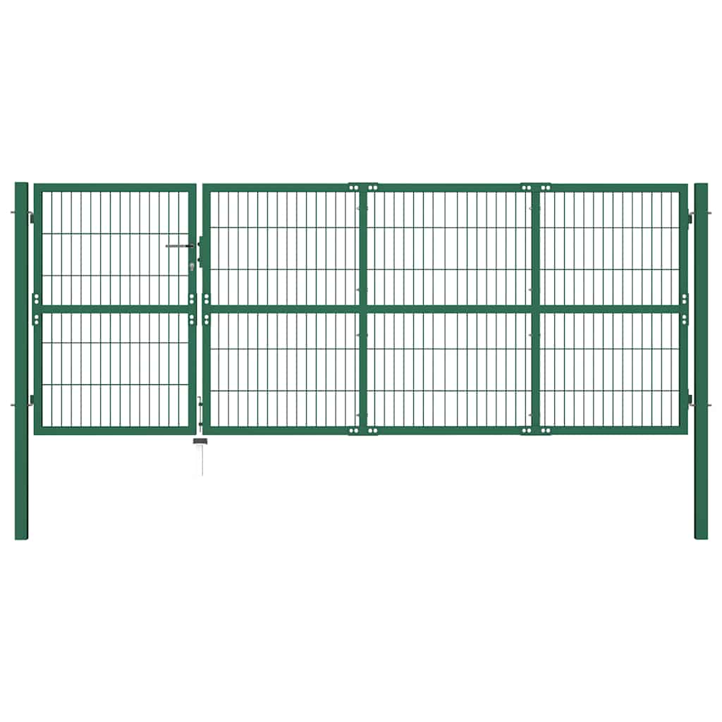 havehegnslåge med stolper 350x120 cm stålgrøn