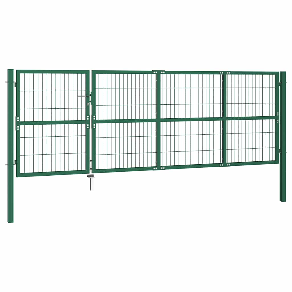 havehegnslåge med stolper 350x120 cm stålgrøn