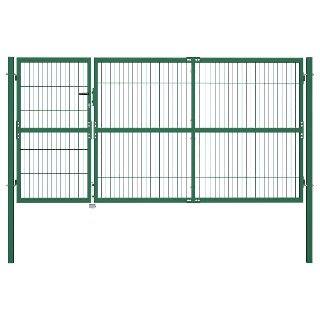 havehegnslåge med stolper 350x140 cm stålgrøn