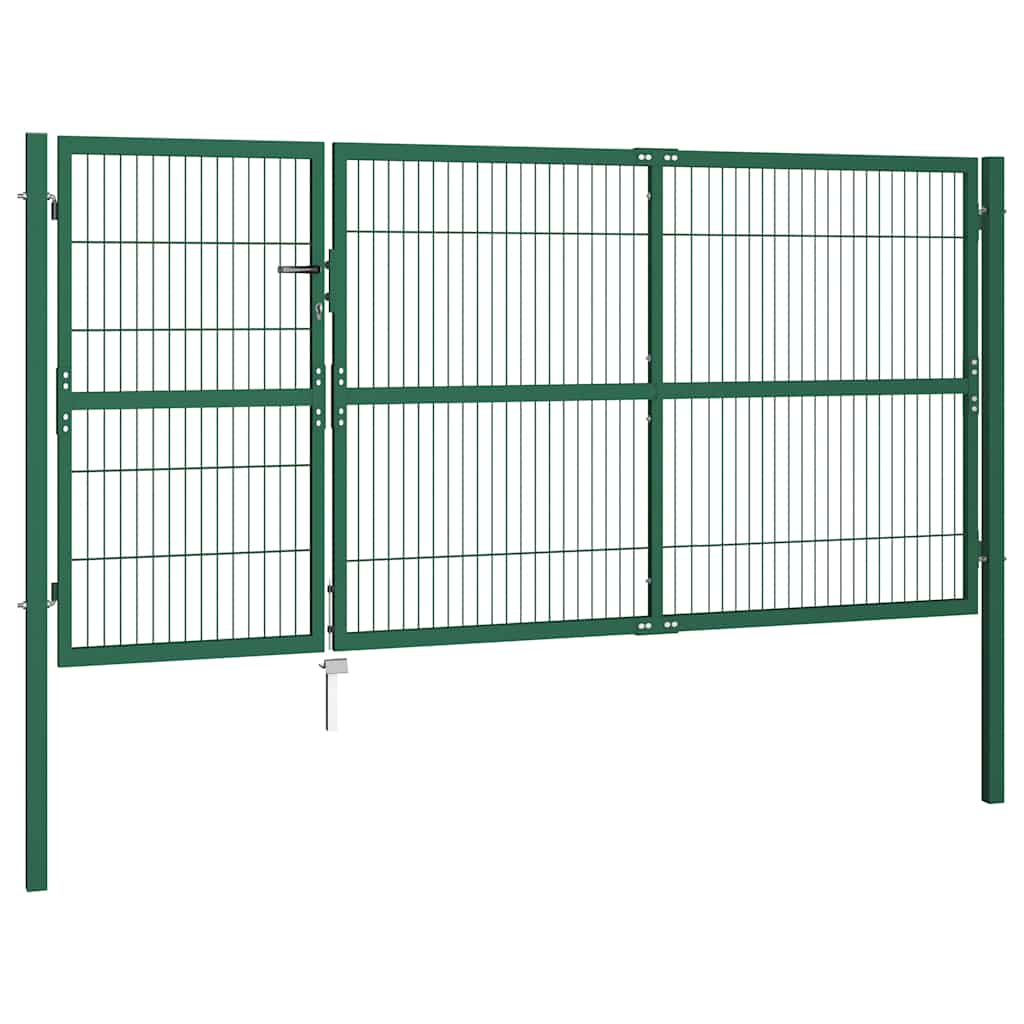 havehegnslåge med stolper 350x140 cm stålgrøn