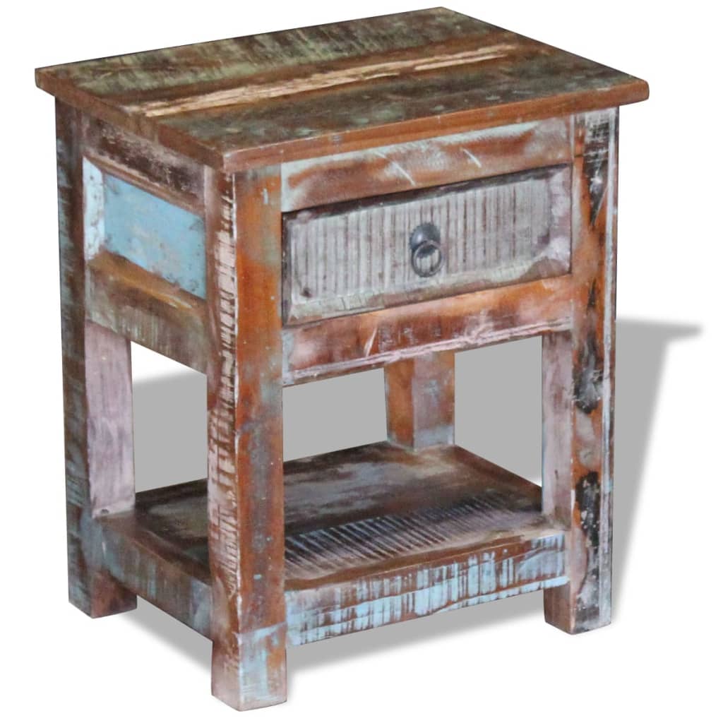 sidebord med 1 skuffe 43x33x51 cm massivt genbrugstræ