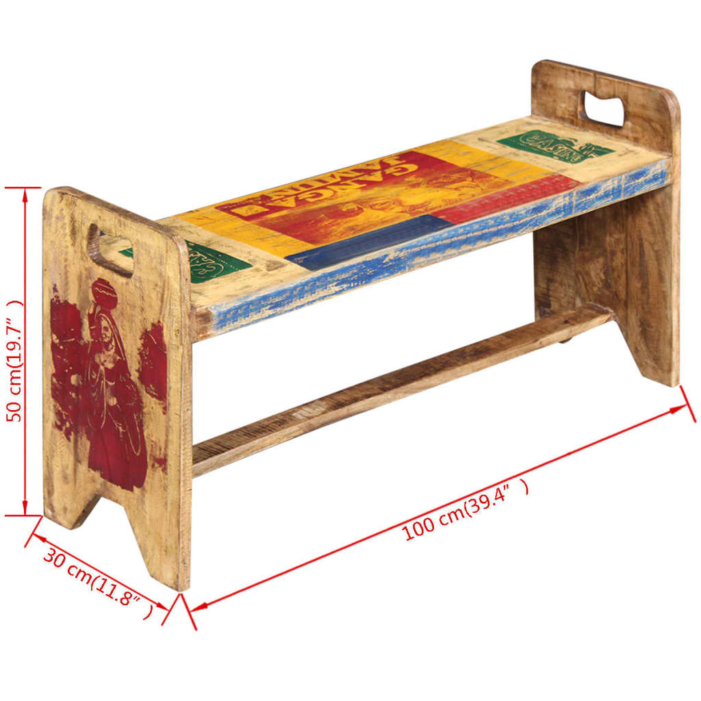 bænk 100x30x50 cm massivt genbrugstræ