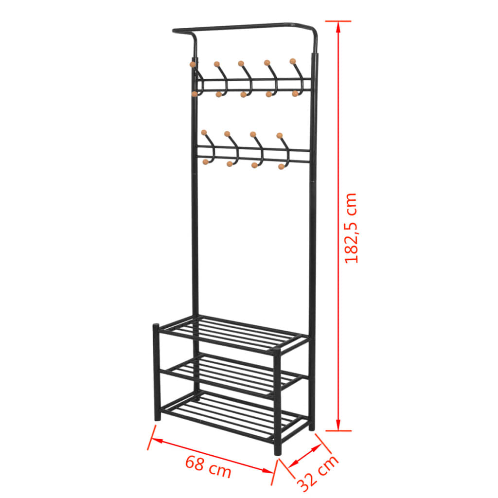 knagerække med skoopbevaring 68 x 32 x 182,5 cm sort