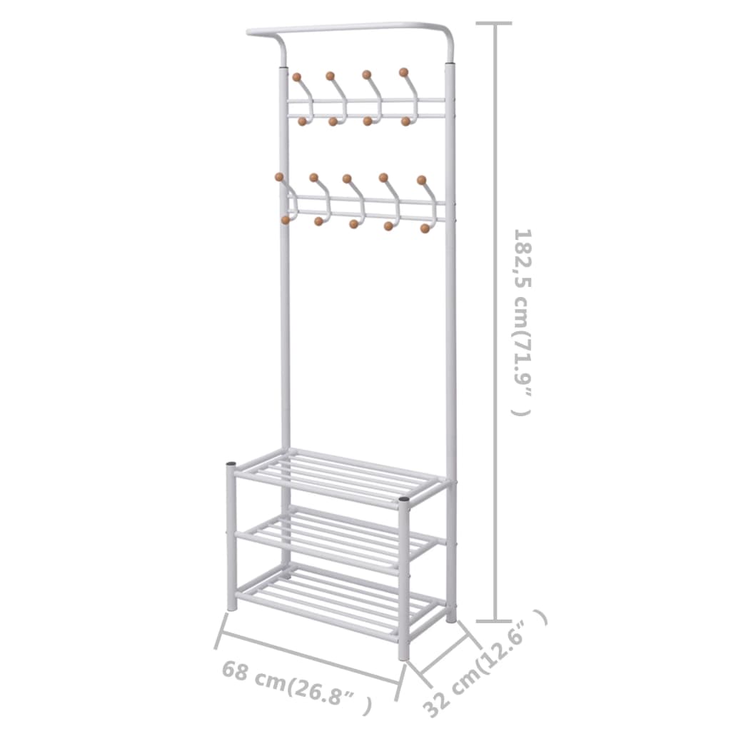 knagerække med skoopbevaring 68x32x182,5 cm hvid