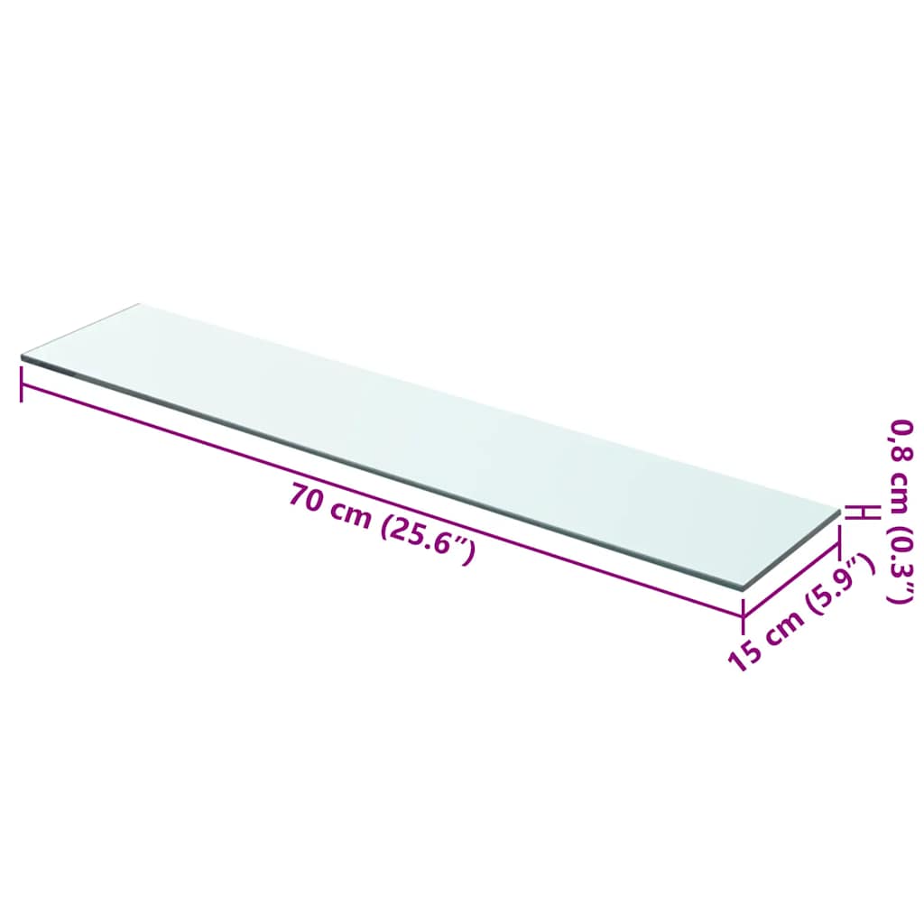 hylde glaspanel klar 70x15 cm