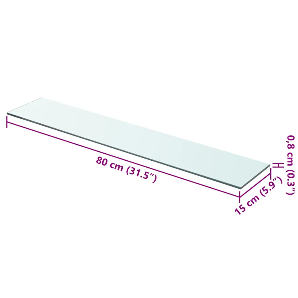 hylde glaspanel klar 80x15 cm