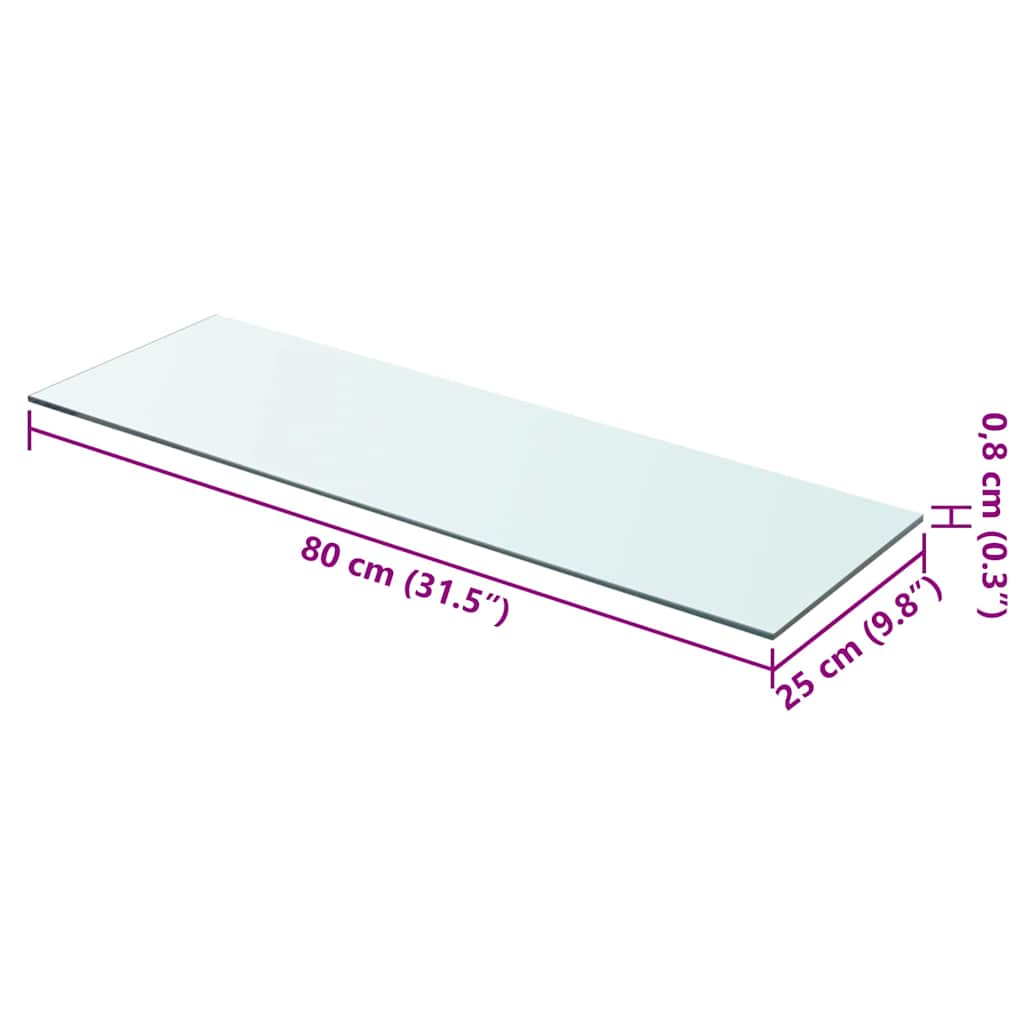 hylde glaspanel klar 80x25 cm