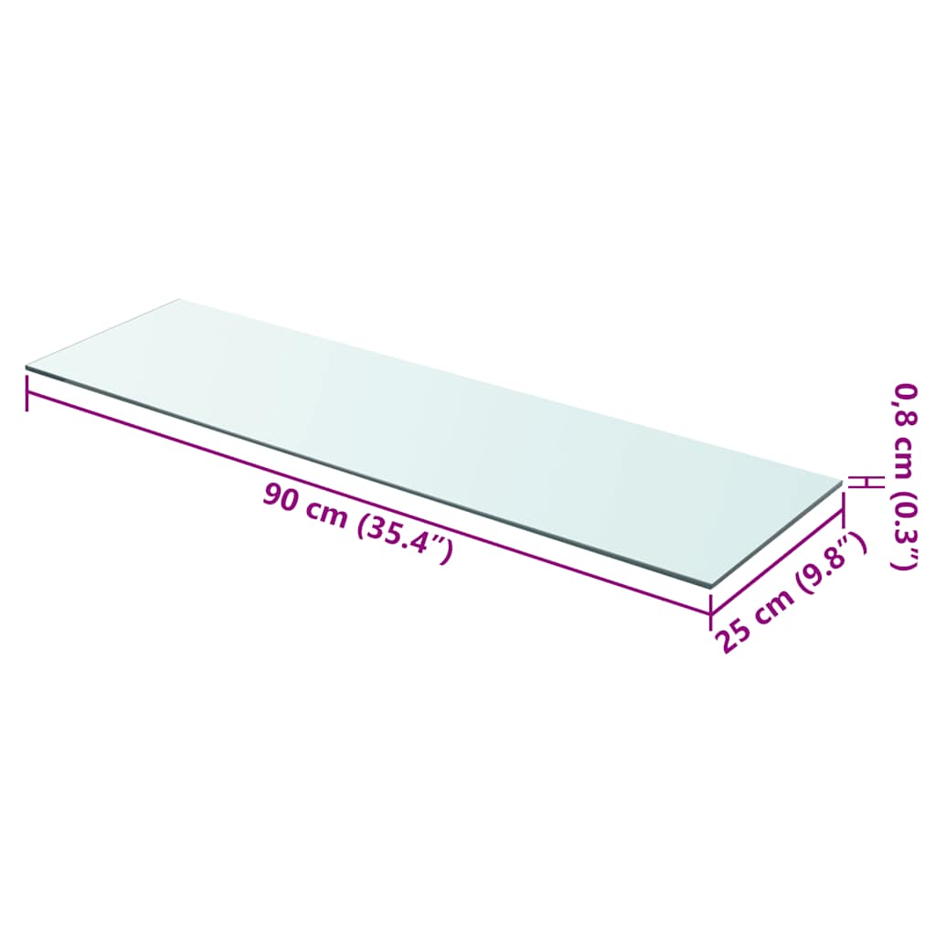 hylde glaspanel klar 90x25 cm