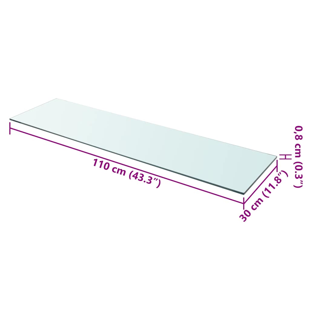 hylde glaspanel klar 110x30 cm