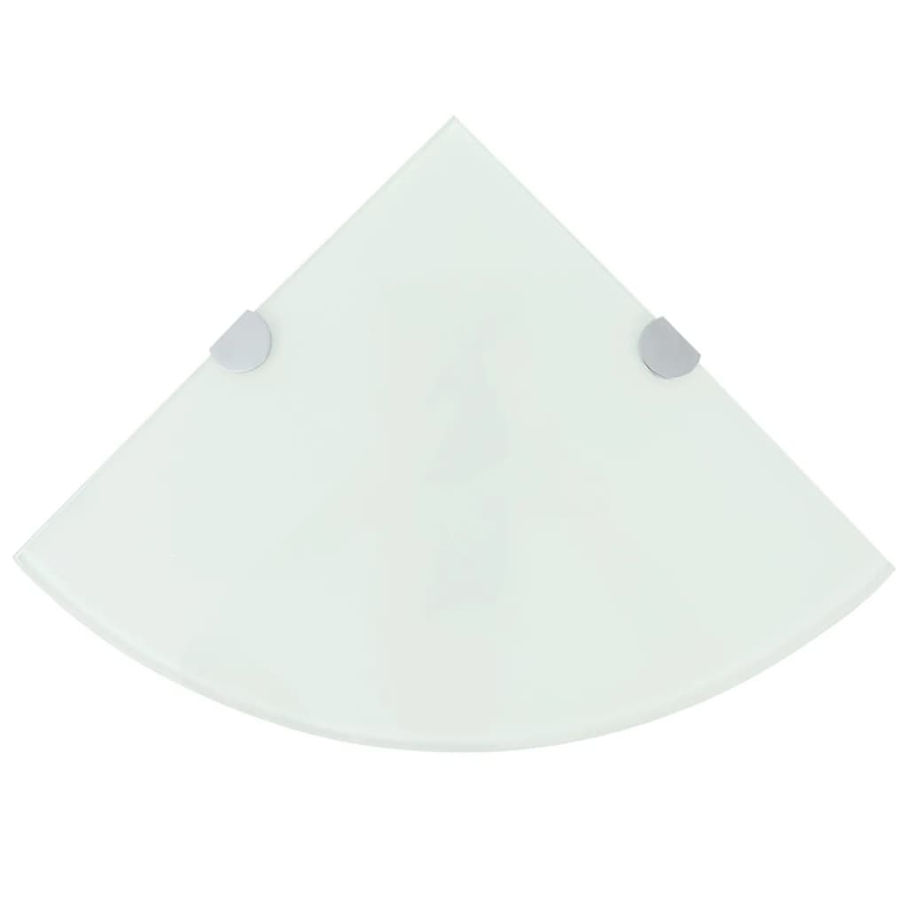 hjørnehylde m. krombeslag hvidt glas 35x35 cm