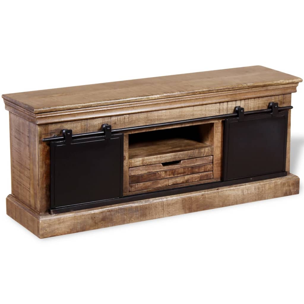 tv-bord med 2 skydedøre i massivt mangotræ 110 x 30 x 45 cm