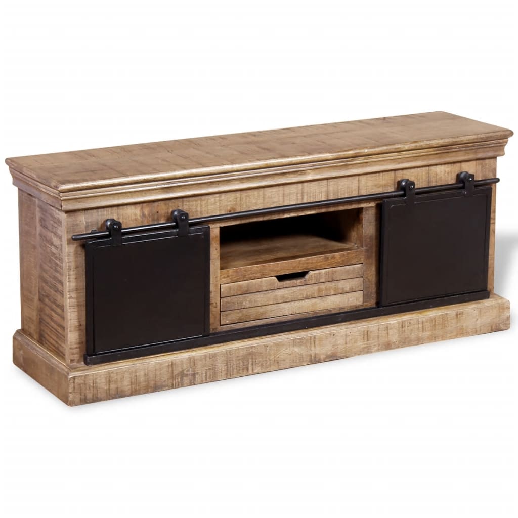 tv-bord med 2 skydedøre i massivt mangotræ 110 x 30 x 45 cm