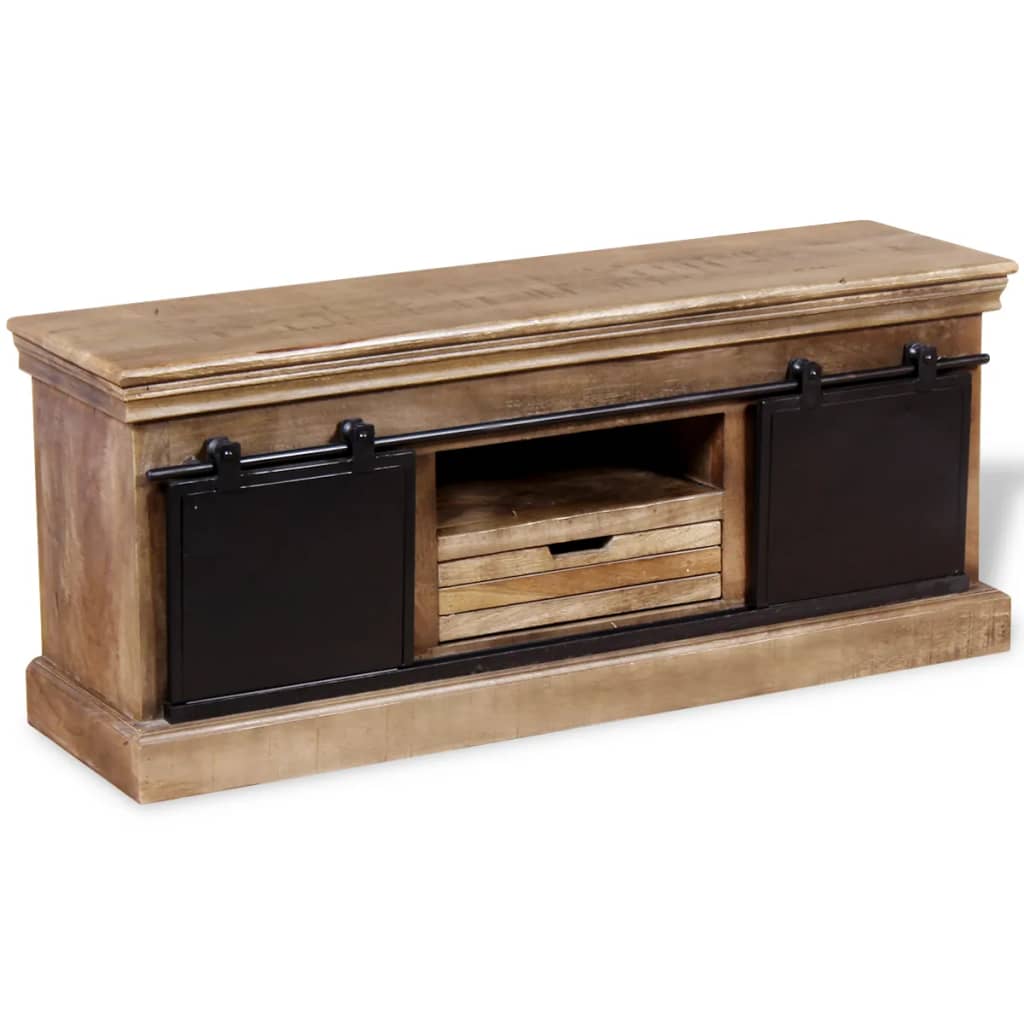 tv-bord med 2 skydedøre i massivt mangotræ 110 x 30 x 45 cm