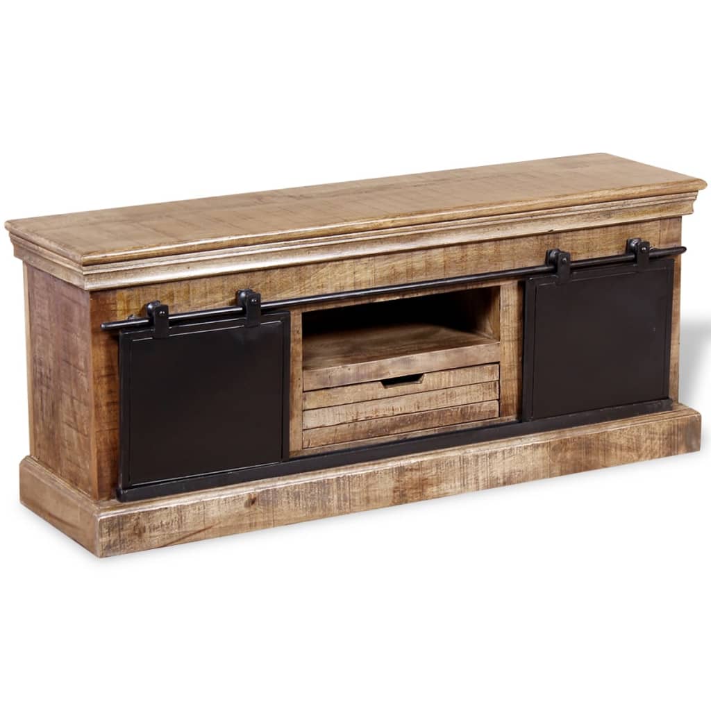 tv-bord med 2 skydedøre i massivt mangotræ 110 x 30 x 45 cm