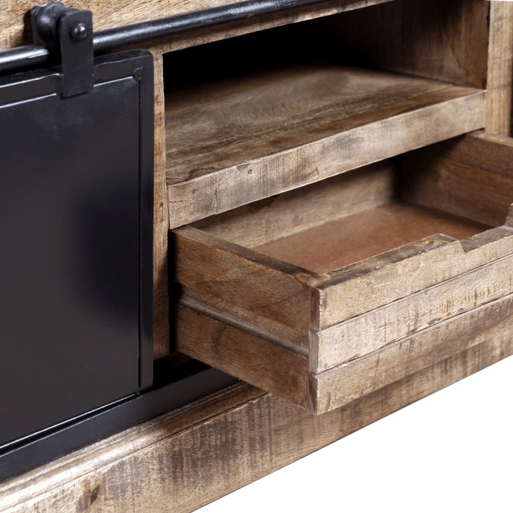 tv-bord med 2 skydedøre i massivt mangotræ 110 x 30 x 45 cm