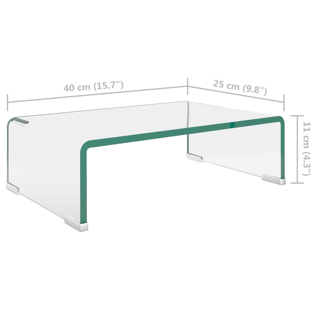 TV-bord/monitorstander klar glas 40x25x11 cm