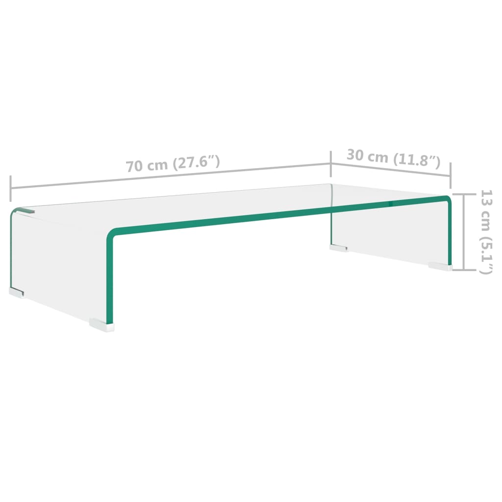 TV-stander/monitorstand klart glas 70x30x13 cm