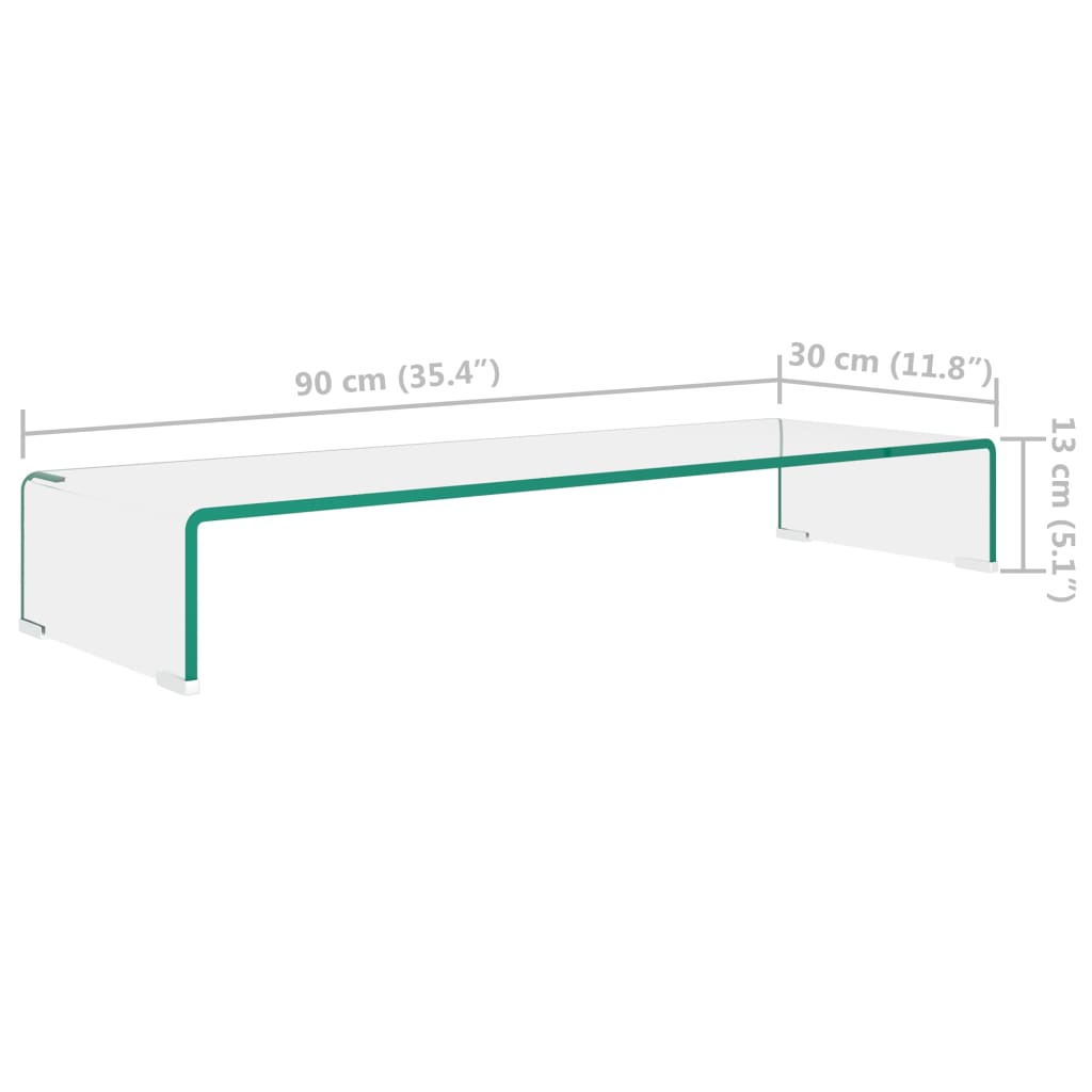 TV-stander/monitorstand klart glas 90x30x13 cm