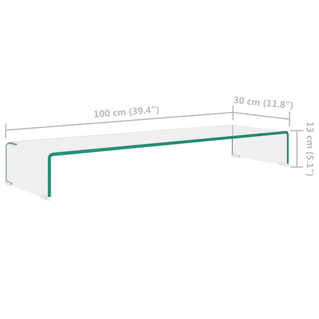 TV-stander/monitorstand klart glas 100x30x13 cm