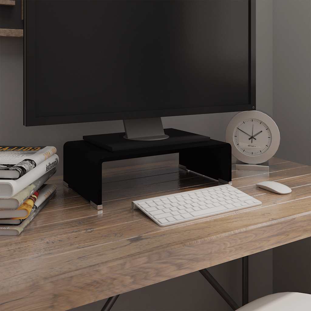 TV-stander/monitorstand sort glas 40x25x11 cm