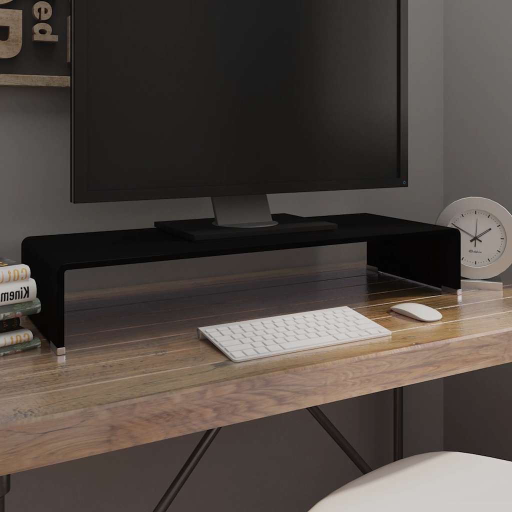 TV-stander/monitorstand sort glas 80x30x13 cm