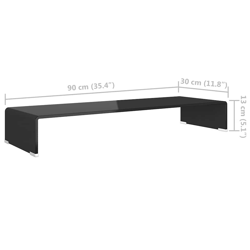 TV-stander/monitorstand sort glas 90x30x13 cm