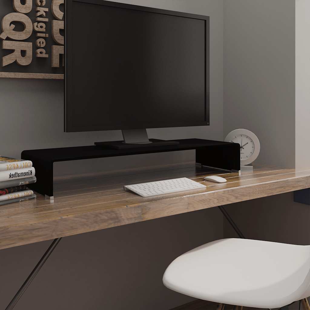 TV-stander/monitorstand sort glas 90x30x13 cm