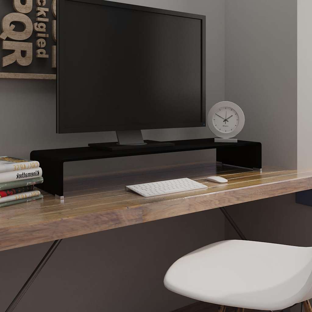 TV-stander/monitorstand sort glas 100x30x13 cm