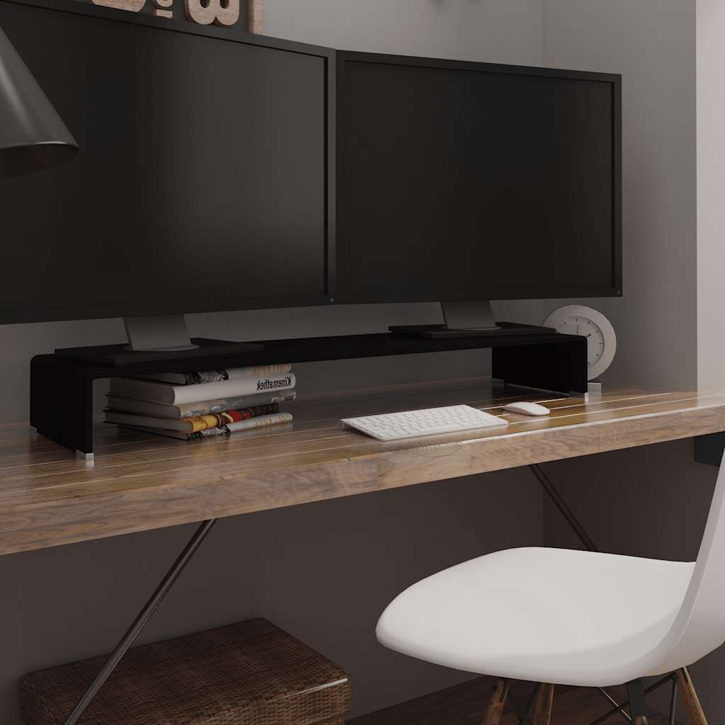 TV-stander/monitorstand sort glas 110x30x13 cm