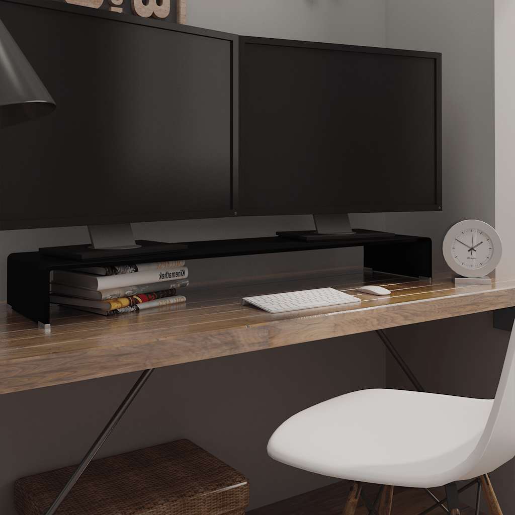 TV-stander/monitorstand sort glas 120x30x13 cm